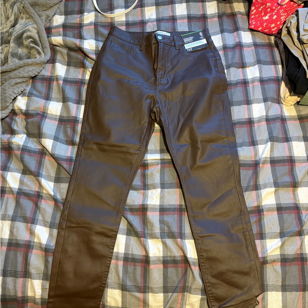 Coated Skinny Leather Pants in Dark Brown
